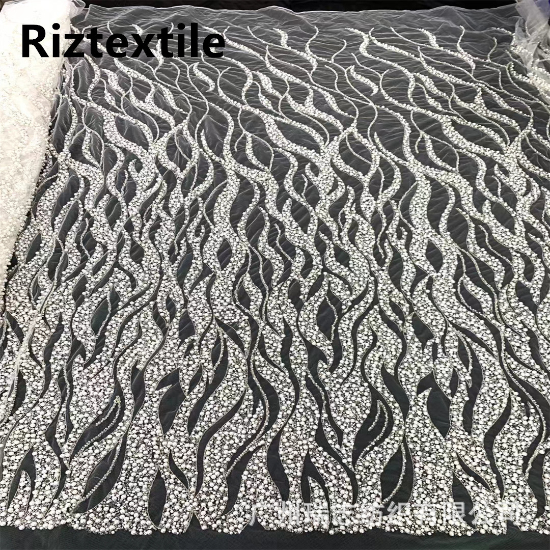 Middle East European and American dyed wavy size pearl wedding dress beaded tube embroidered lace fabric Beaded Lace