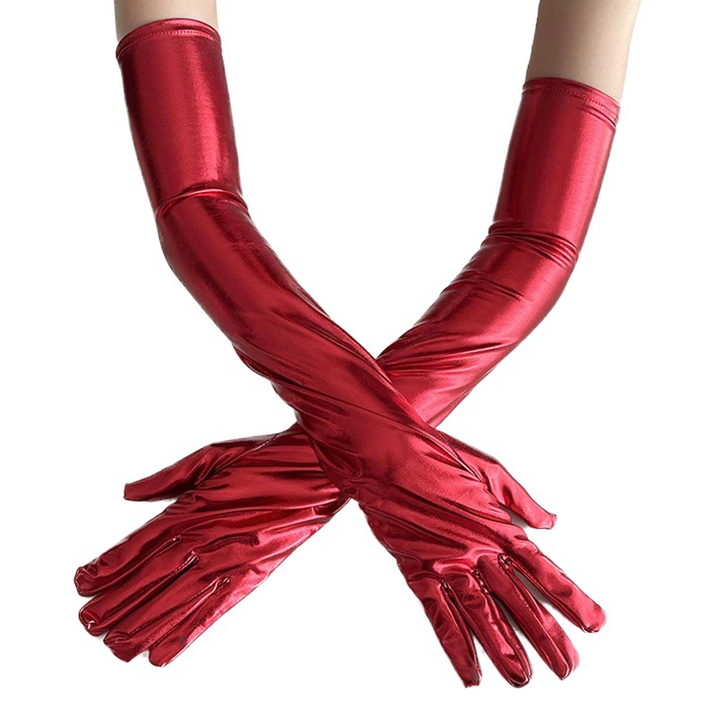 Cross-Border 50cm Women's Extra-Long Patent Leather Sexy Stretch Gloves Opera Costume Cosplay Dark Gloves