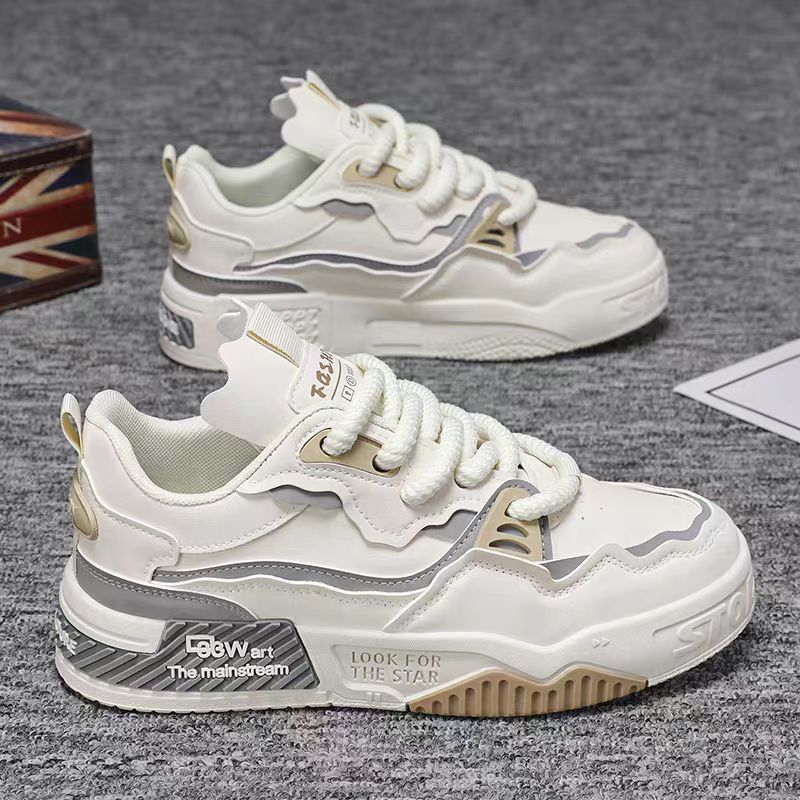Men's Shoes Spring and Summer New Versatile Thick-Soled Casual Korean Style Leather Waterproof Non-Slip Youth Sports Trendy Shoes Sneakers