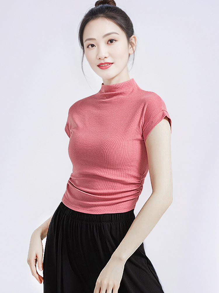 Elegant Slimming High-Neck Short-Sleeve Dancewear for Summer Classical Dance, Modern Dance, Chinese Dance Practice Wear, Bodysuit, Teacher's Wear