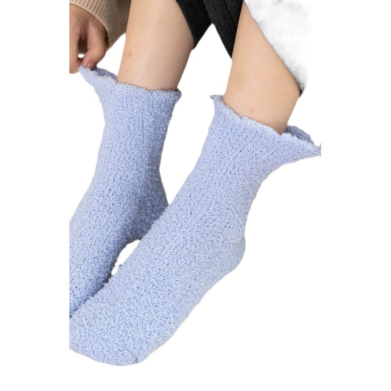 Coral Velvet Socks Women's Cross-border Carpet Plus Velvet Socks Winter Solid Color Thickened Floor Sleeping Plush Socks