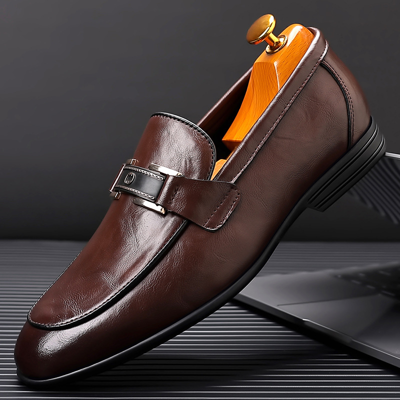 Men's Genuine Leather Shoes 2024 Spring New Soft-Soled Slip-On Driving Beanie Shoes Summer Business Formal British Small Leather Shoes