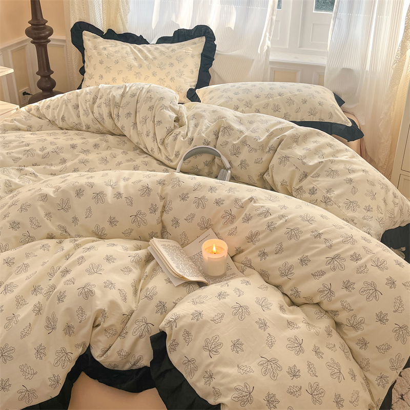 New Spring and Summer French Style Fresh Pure Cotton Four-piece Set Cotton Bed Sheet Quilt Cover Comfortable Breathable Bedclothes