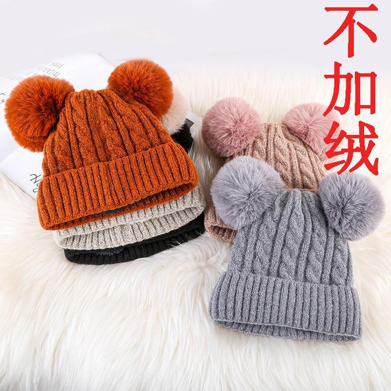Knitted Hat for Women Winter New Adult Thickeneded Plush Double Fur Ball Pullover Hat Warm and Cute Woolen Hat for Men