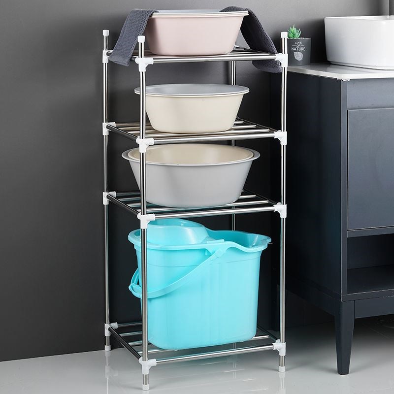 Stainless Steel Washbasin Storage Shelf Multi-Layer Floor-To-Ceiling Bathroom Toilet Triangle Storage Rack Bathroom Bathroom
