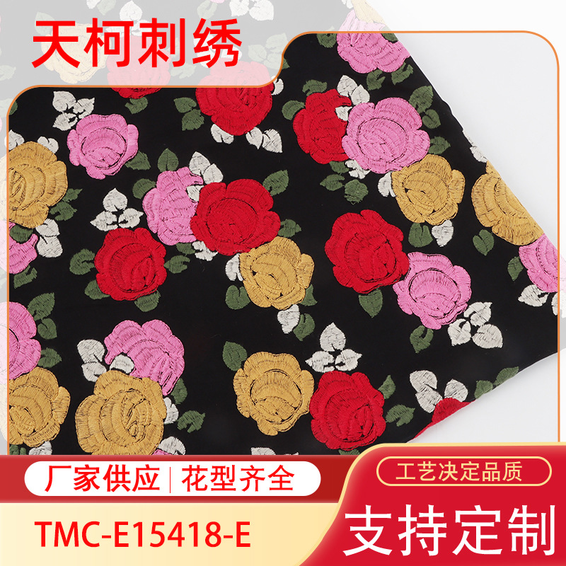 Thin Ramie cotton no man's area rose embroidery fabric clothing shirt dress fabric home fabric