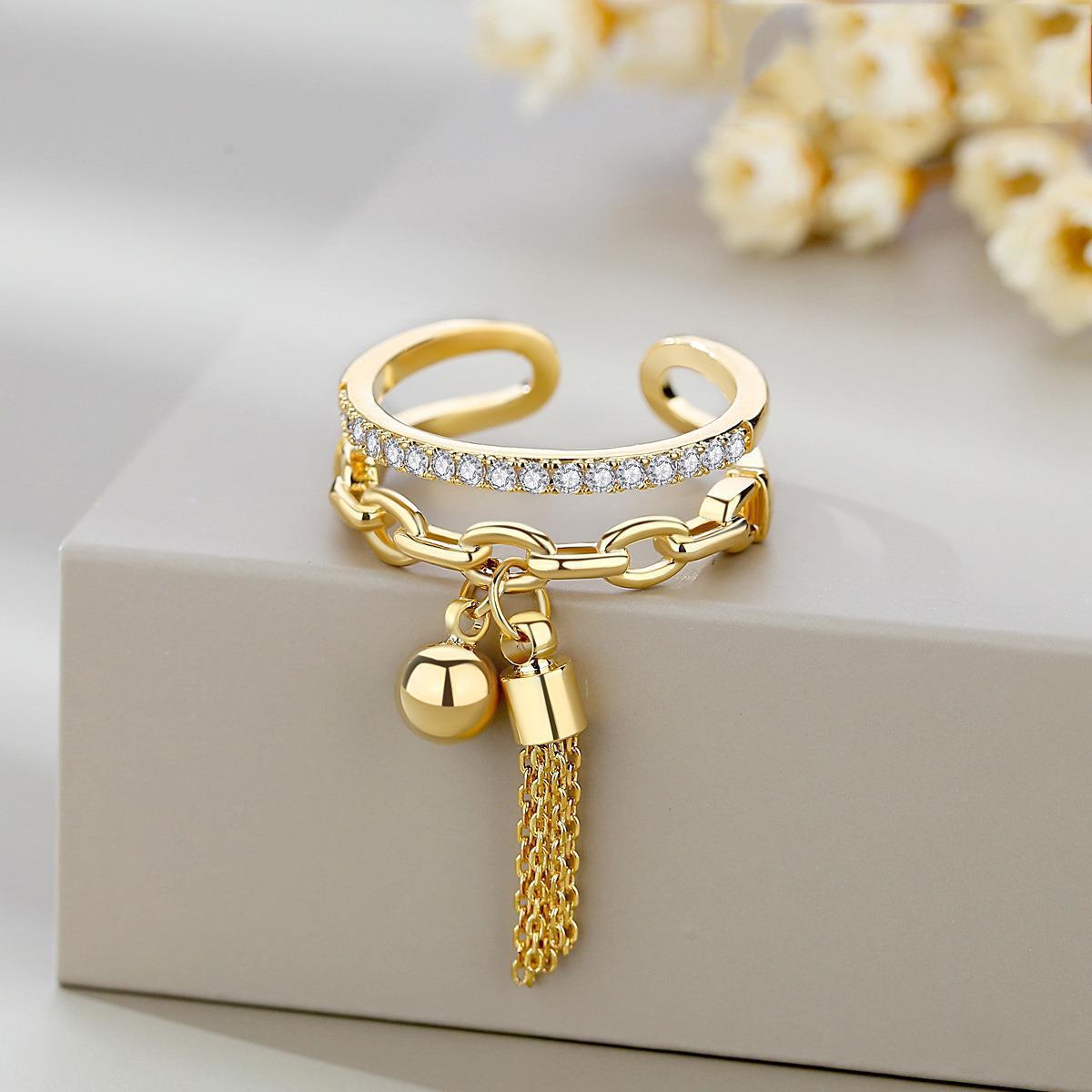 Chinese style yarn ball hanging ear open ring female niche simple ins joint ring index finger ring jewelry wholesale