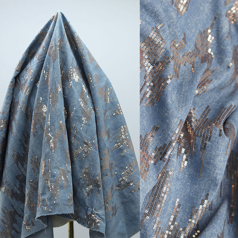 Picture of Champagne sequins dress dress washed Denim fabric clothing fabric clothing coat handmade DIY