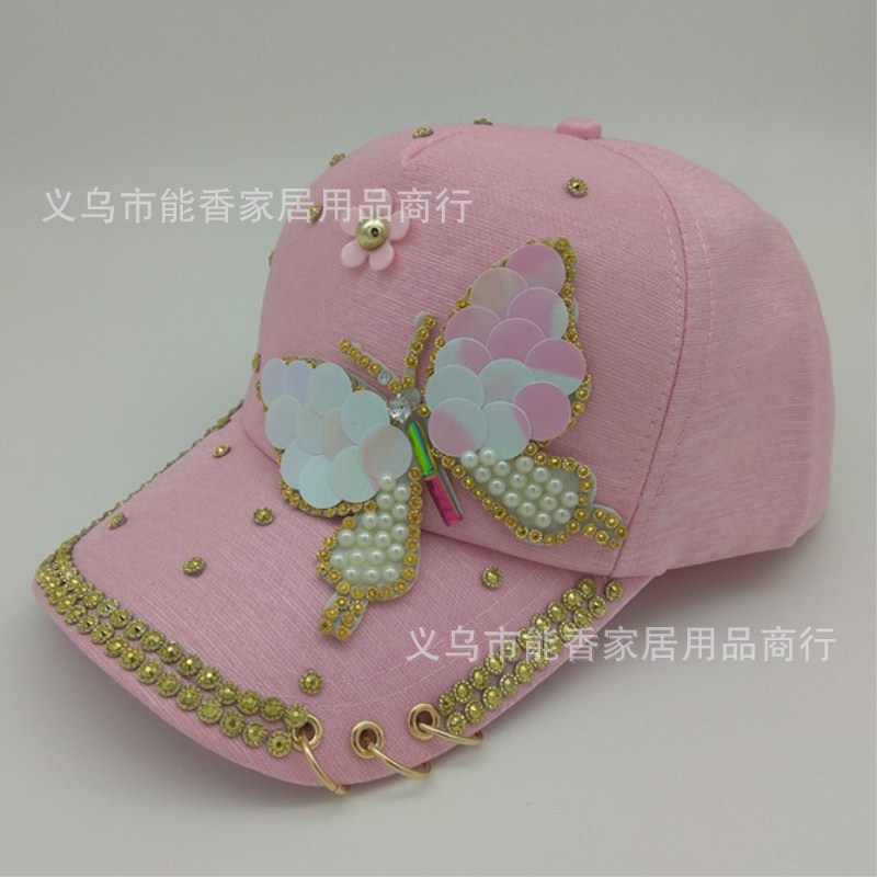 A generation of hair diamond butterfly rhinestone baseball cap rhinestone hat Diamond cowboy hat duck tongue hat wholesale