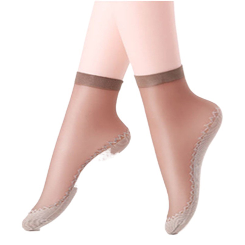 Ultra-thin Silk Stockings Crystal Glass Anti-hook Silk Cotton Bottom Wear-resistant Black Meat-colored Transparent Invisible Short Socks