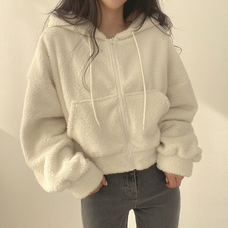 Lamb Fleece Coat Women's 2024 Autumn and Winter Coat Thickened Warm Furry Jacket Zipper Hooded Lamb Suit