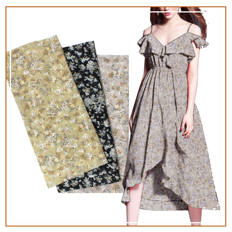 Chiffon Wrinkle Printed Fabric dress Slip Skirt Small Skirt Women's Shirt Sunscreen Clothing Small Floral Korean-Japanese Style Fabric