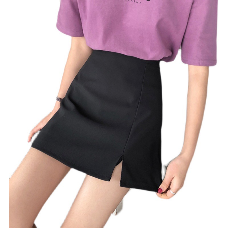 Picture of Black Suit Split Skirt plus size Summer Korean Style High Waist Slimming One-Step Skirt All-Match A- Line Skirt