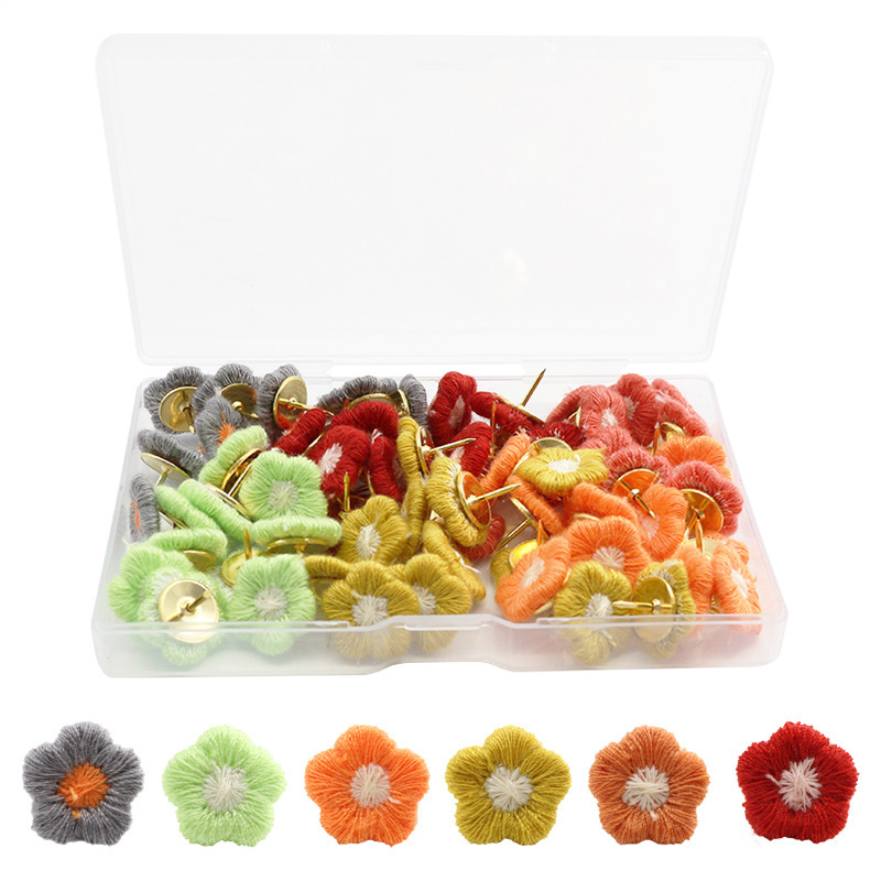 Picture of Creative Cute Embroidered Color Flower Dark/Light Color I-nails 60 PCs Plastic Boxed Metal Flat-head Nails