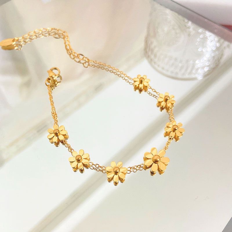 2022 New Golden Xiaozou Ju Adjustable Anklet Japanese and Korean Women's Titanium Steel Niche Seven Flower Foot Chain for Women
