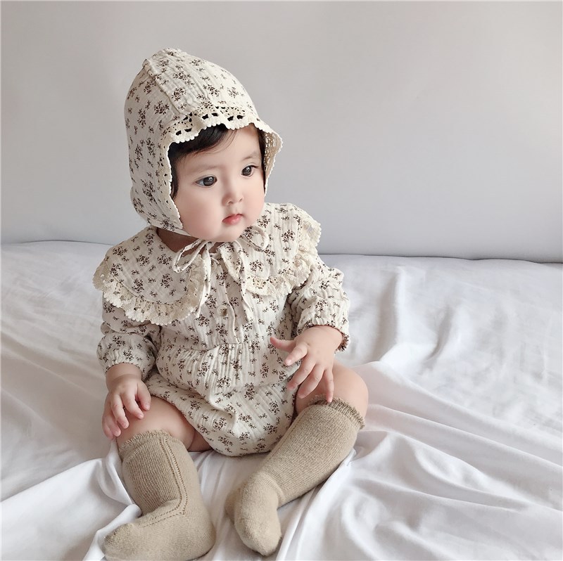 Picture of Children's Clothing Spring and Autumn Korean Style Baby Female Floral Bag Fart Clothes Baby Baby Lace Doll Collar Hatshirt Hatshirt