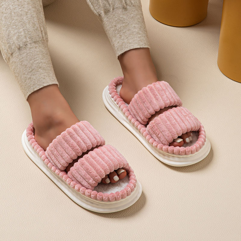 Cross-Border Export Wholesale Straight Open Furry Slippers for Women Autumn and Winter Non-Slip Home Cotton Slippers Temu Amazon