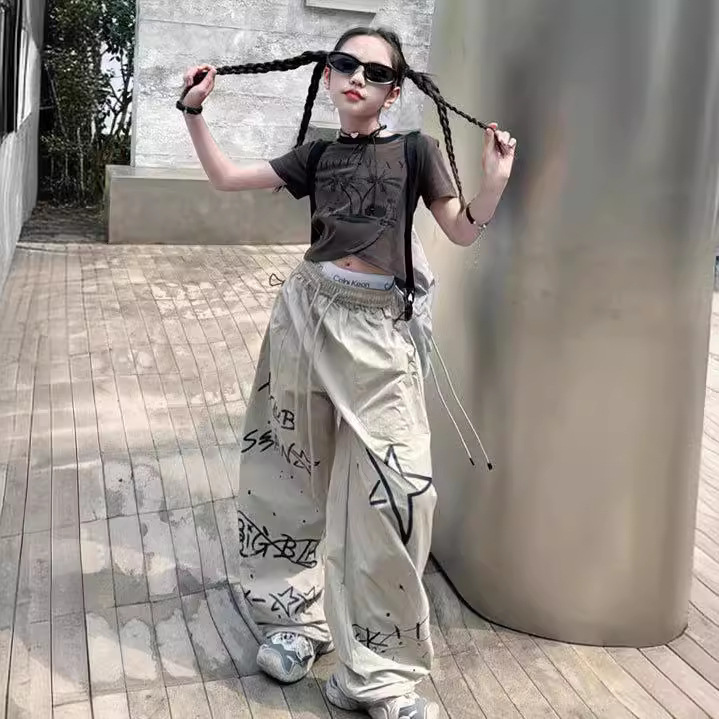 Girls Casual Pants 2024 Summer New American Street Hip Hop Graffiti Sports Trend All-match Long Pants
