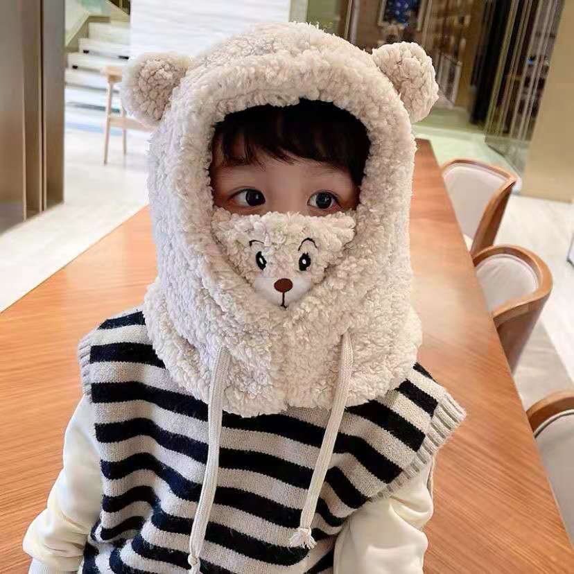 Picture of Children's hat winter warm mask scarf integrated hat parent-child fleece-lined thickened out windproof pullover hat