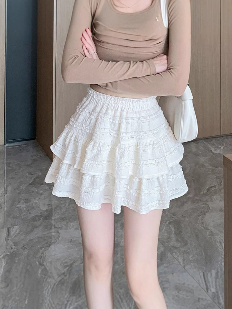 French Ballet Style Black Cake Skirt for Women Spring and Summer Sweet Style High Waist Slimming Look A-Line Skirt White Short Skirt