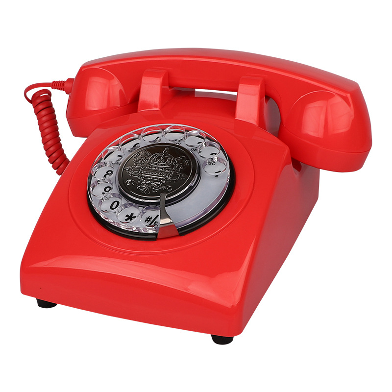 Picture of American Antique Telephone Rotating Classic Retro Machine Metal Mechanical Copper Ringtone Fixed Corded Telephone