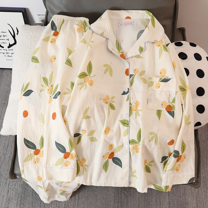 Picture of Online Celebrity Live Dopamine Color Striped Long Sleeve Pajamas Women's Loose Bubble Wrinkle Cute Cross-border suit Foreign Trade