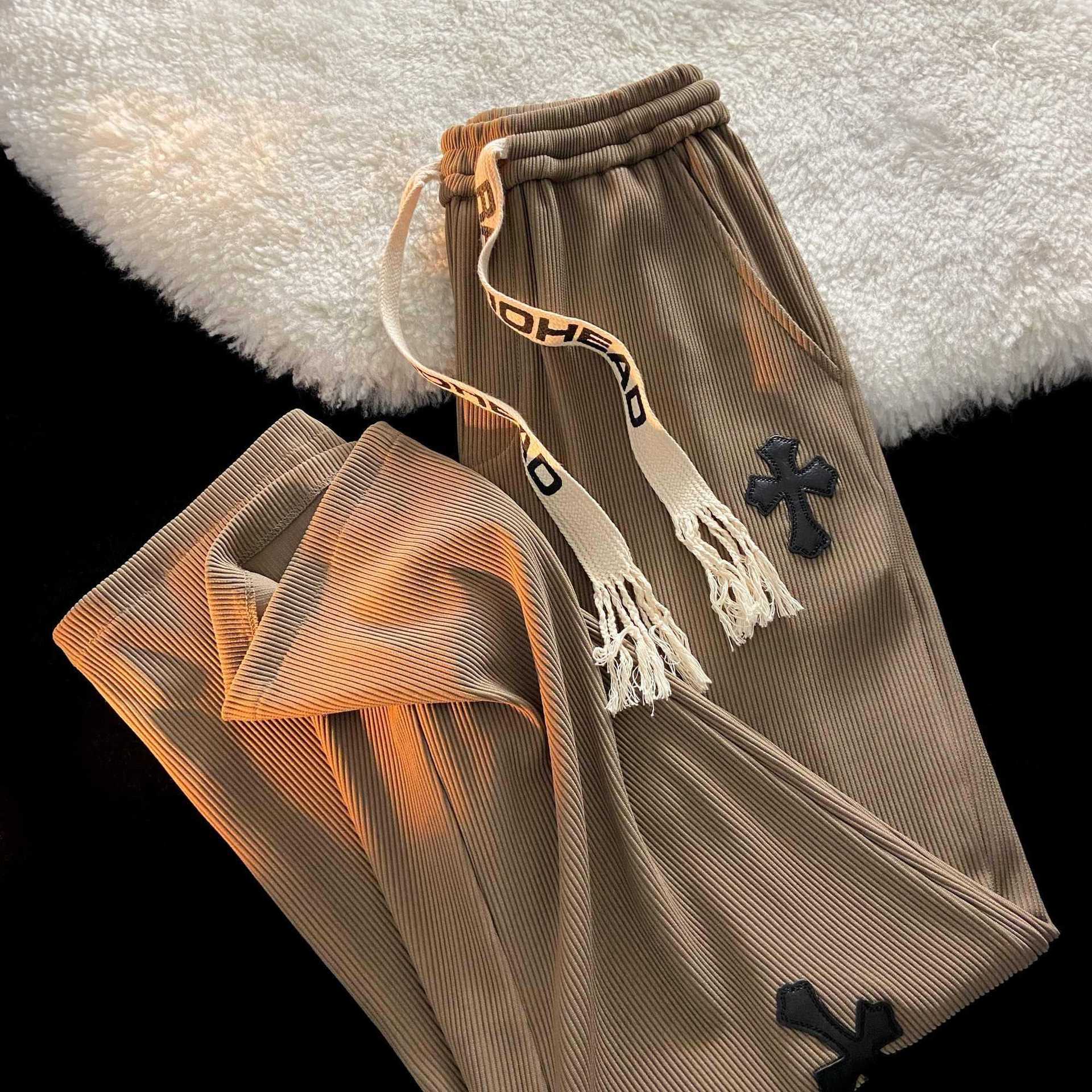 American Style Vintage Embroidered Casual Pants Women's Autumn Thin Couple's Ice Silk Pants Trendy Brand Ins High Street Straight Pants