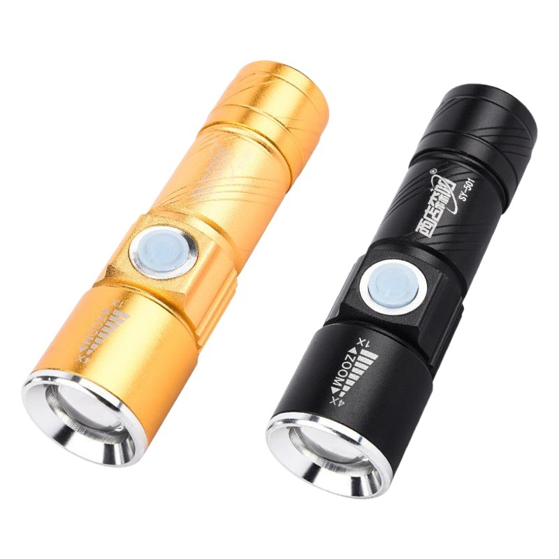 Led Aluminum Alloy Flashlight Stretch Zoom Q5 Strong Light Flashlight USB Rechargeable Mini Portable Small Flashlight