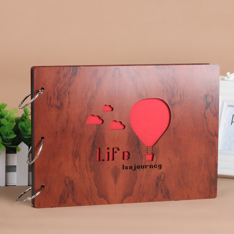 Creative gifts 10 inch, 12 inch wooden diy photo album iron ring loose-leaf photo album custom wooden photo album wholesale