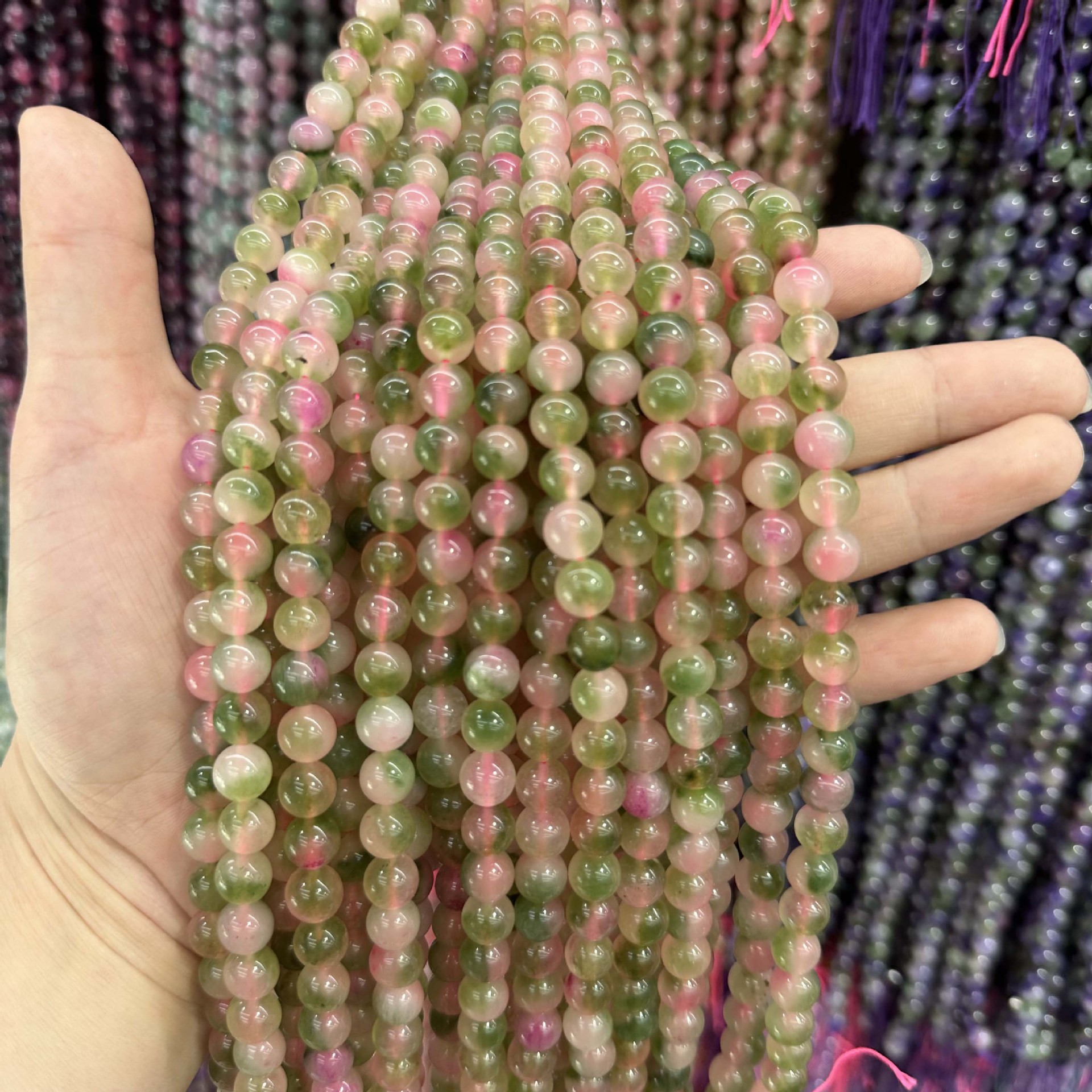 Picture of Live hot grade a chalcedony 8mm two-color round beads beads handmade diy Internet celebrity matching in stock jewelry