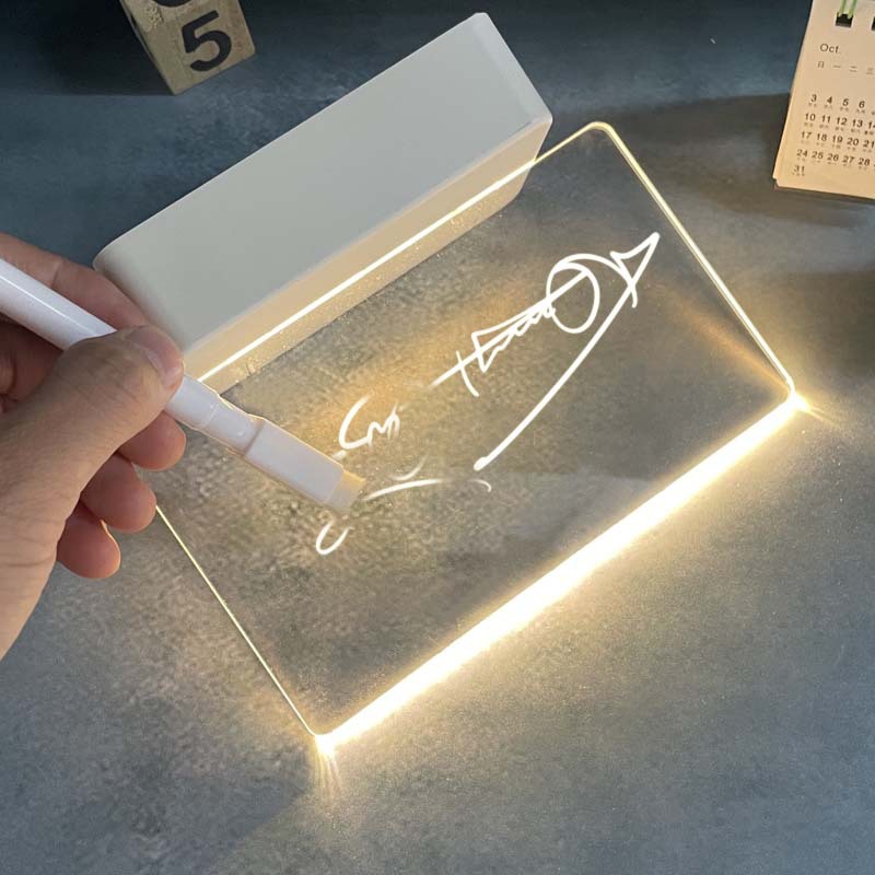 Picture of Ins Transparent Luminous Acrylic Noteboard Erasable Message Whiteboard Home Memo Tips Desktop Writing Pad