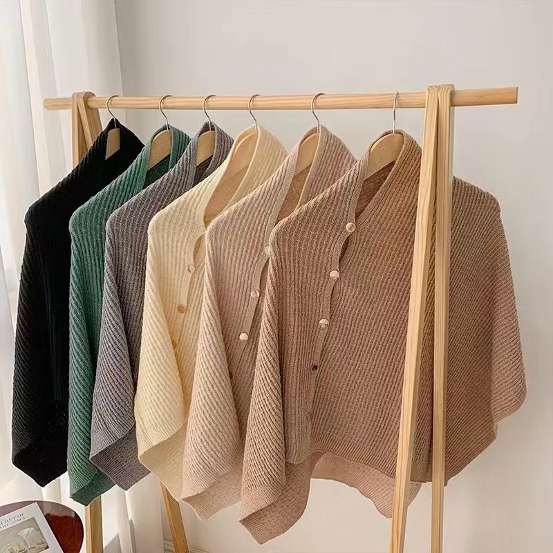 Picture of Autumn and winter knitted cape shoulder waistcoat scarf women's versatile multi-functional fashion warm metal buckle