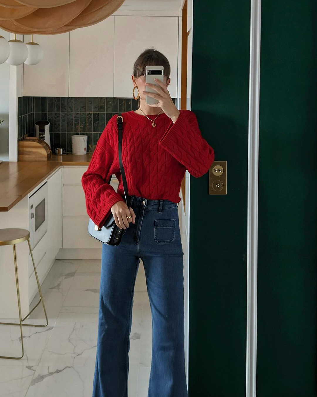 Picture of European and American New Cross-Border Women's Loose Red American Retro Sweater Versatile Pullover Mid-Length Sweater