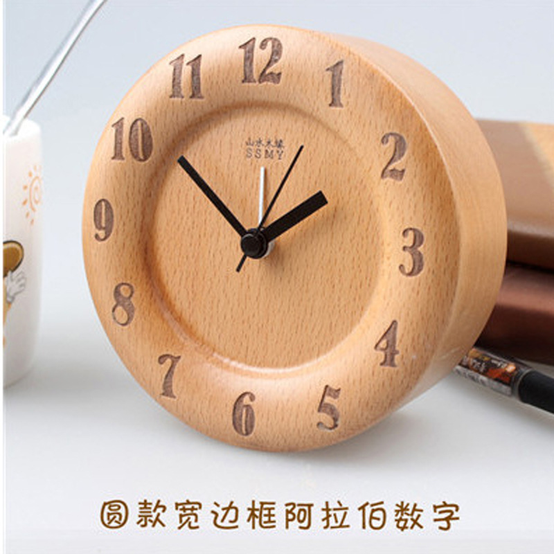 Picture of Beech Quiet Clock Solid Wood Watch Ornaments Living Room Modern Simple Log Cross-border Table Round Square