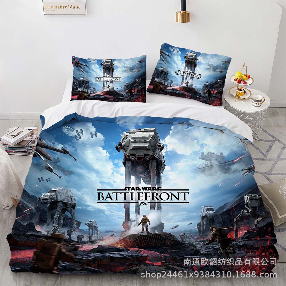 Black Warrior Star Wars Cross-Border Foreign Trade Kit 3D Digital Printed Brushed Quilt Cover Bedding Three-Piece Set