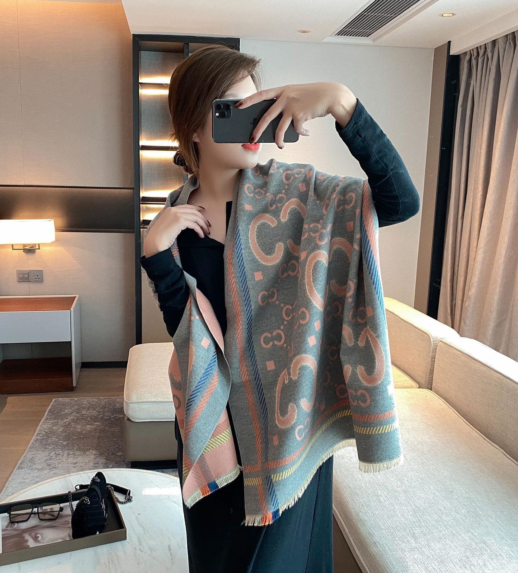 Picture of 2024 New Fashionable Big-Name Versatile Orange High-End Wool Cashmere Shawl Scarf for Women Winter Dual Use
