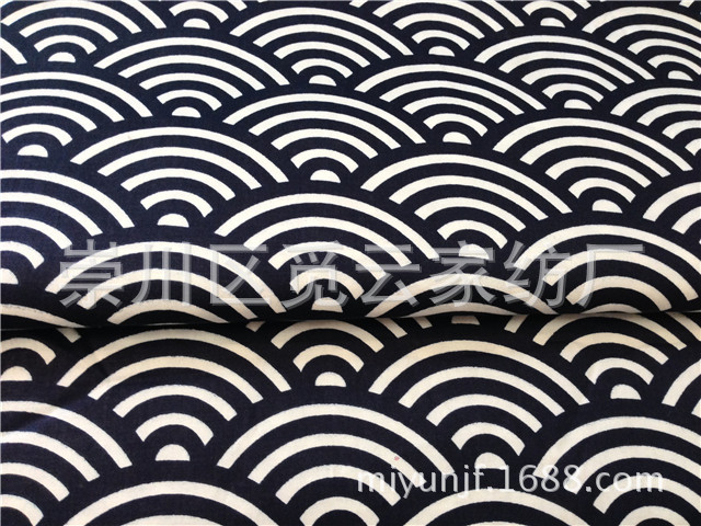 Picture of [Japanese style and wind] navy blue Xiangyun wave ripple cotton twill printing cotton fabric without fluorescent agent