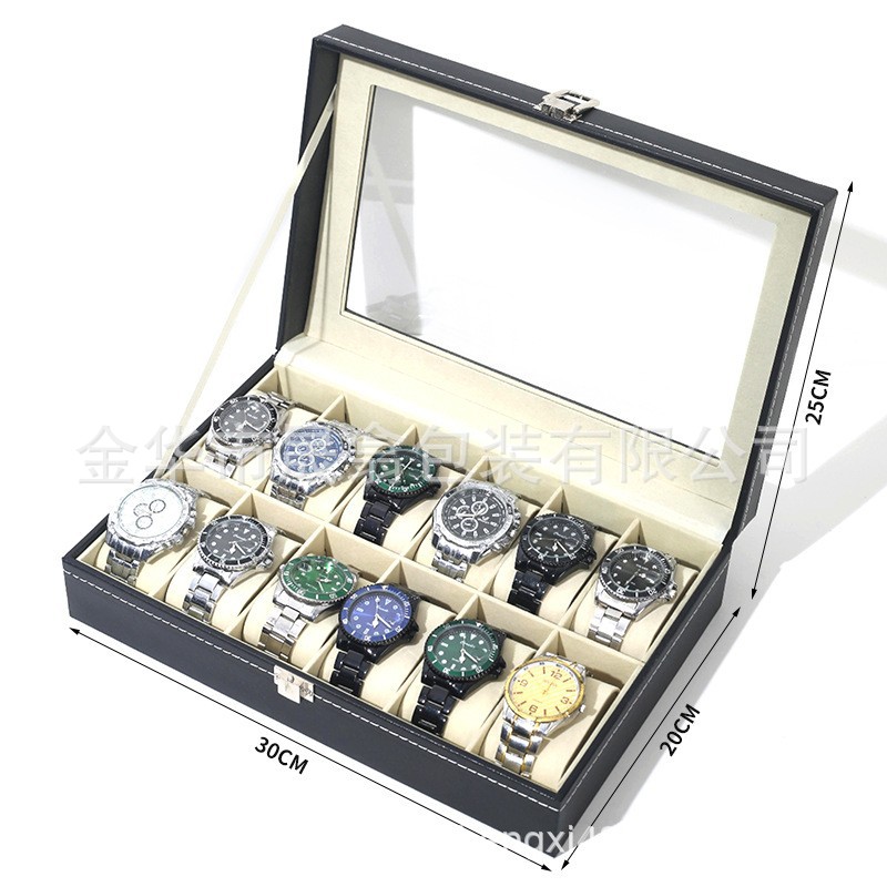 Picture of Manufacturer Recommends Pu Leather Series Watch Box Black Mechanical Watch Multi-Position Storage Box Household Square Gift Watch