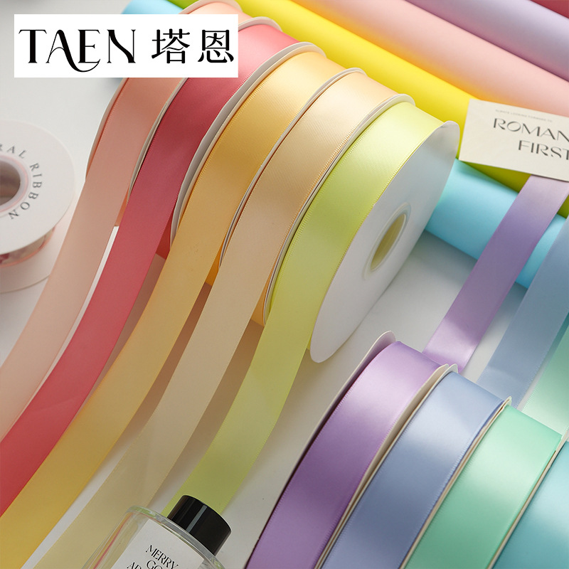On the new 2.5cm high-end solid color ribbon Macaron polyester with flowers cake decoration DIY bow strap