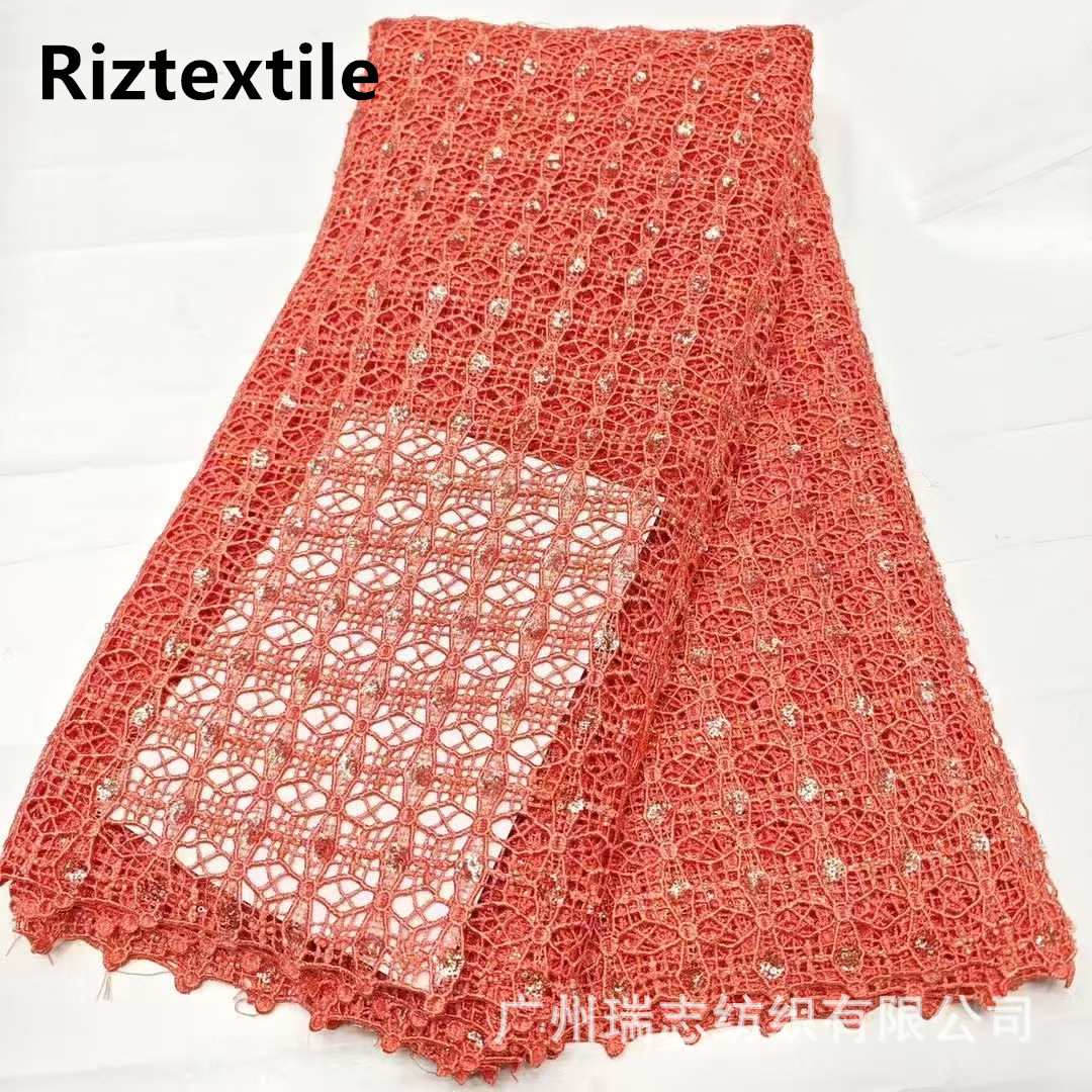 Picture of African Lace fabric African Water Soluble Embroidery Beaded Lace Party Dress Fashion Embroidered Cloth