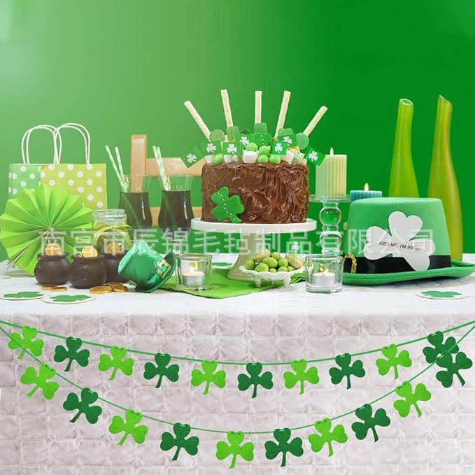 Picture of Cross-Border Export of New Products St. Patrick's Day Clover Decoration Felt Banner Decoration Garland Party Supplies