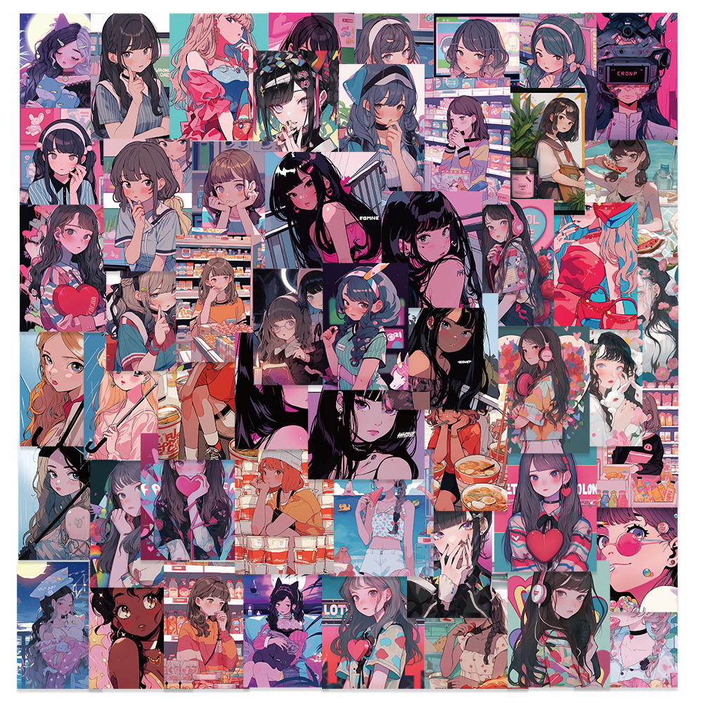 Picture of 52 original illustration girl ins hand account stickers personalized diy scooter luggage notebook water cup stickers