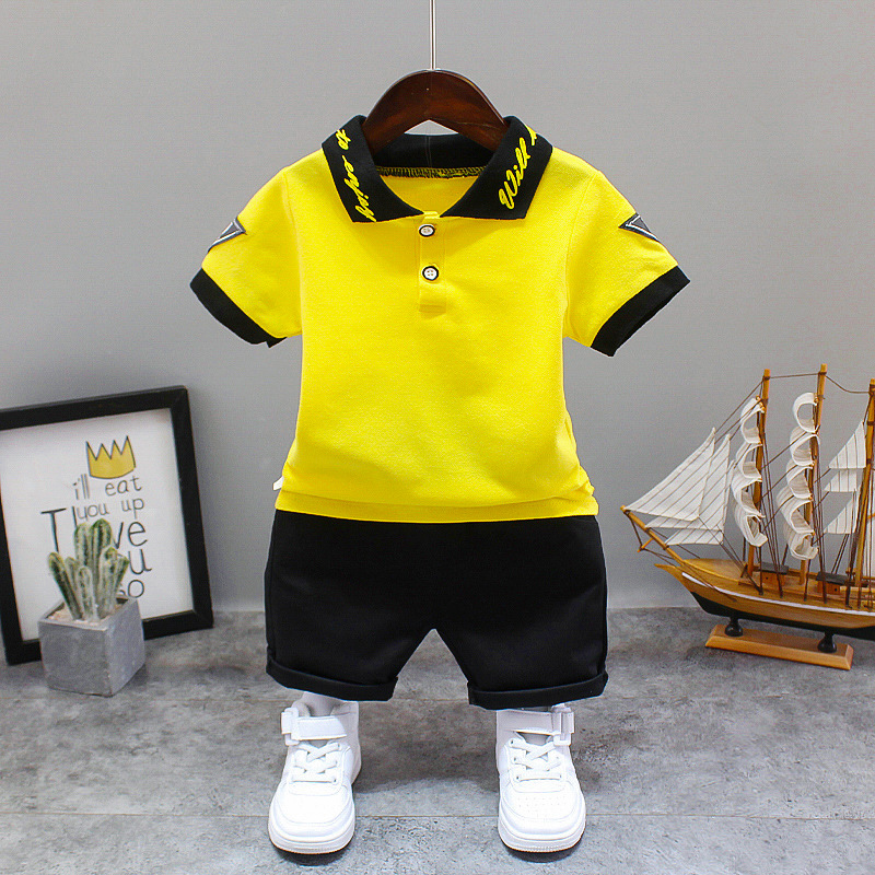 Boys Summer Suit New Children's Summer Clothes Baby Boy Summer Letter Lapel Short-Sleeved Two-Piece Set Wholesale