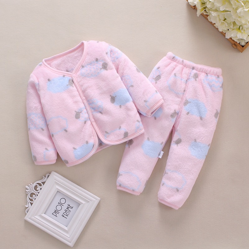 Picture of Baby suit Autumn and Winter Newborn Clothes Boys and Girls Baby Thermal Underwear suit Flannel Cardigan Two-piece Set