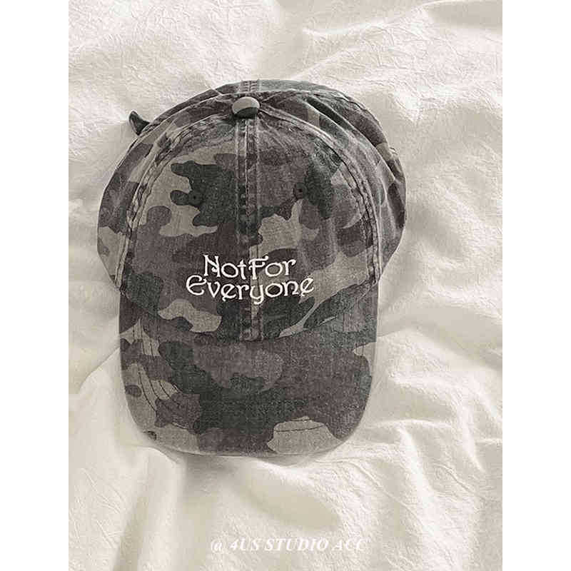 Picture of Hot Girl Street Vintage Camouflage Antique Washed Letter Embroidered Baseball Cap Women's Soft Top Show Face Small Cap Couple