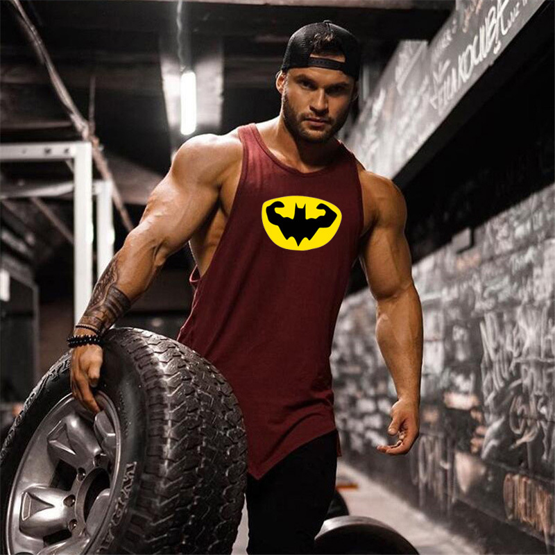 Summer Men's Trendy Casual Fitness Muscle Men's Sports Waistcoat Sleeveless T-shirt Anime Batman Vest
