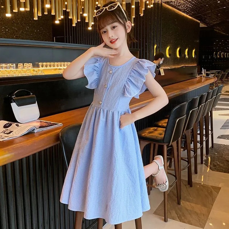 Girls Summer Dress Fashion New Children Baby Stylish Thin Vest Skirt Girls Flying Sleeve Paid Dress