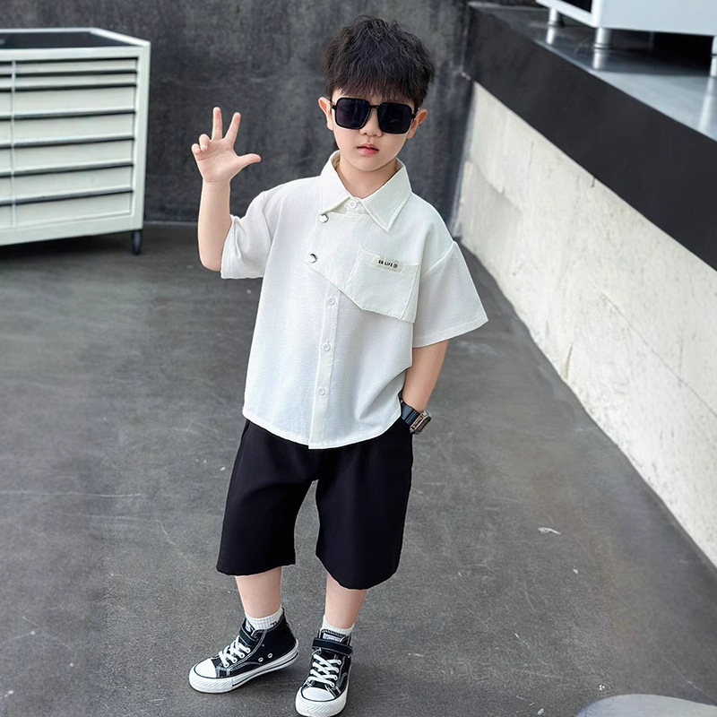 Picture of 8164 Children's Summer Shirt Set 2025 New Boys Short Sleeve Shorts Two-Piece Set Baby Shirt Summer Trendy Style
