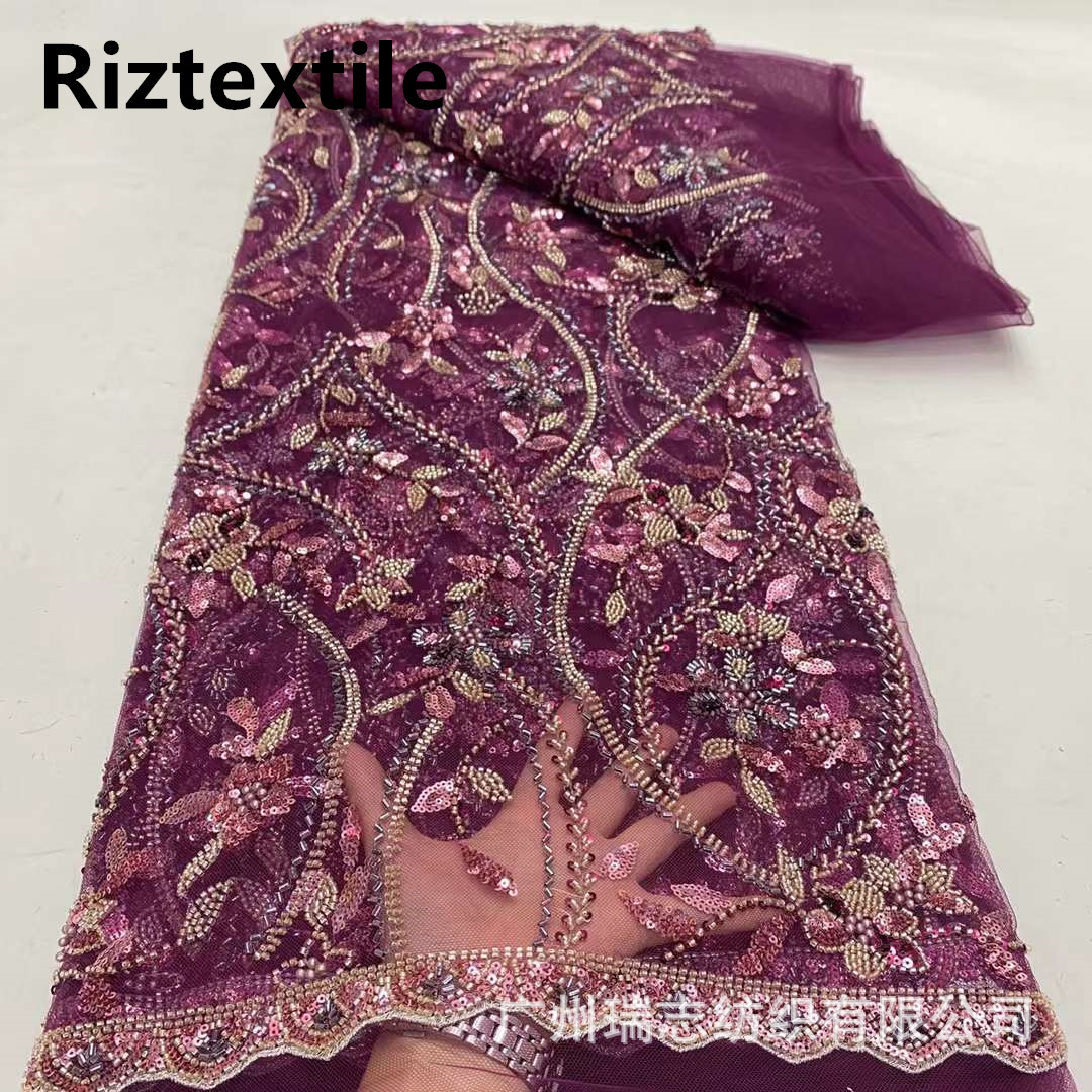 Beaded Lace Fabric Multicolor Sequins Beaded Embroidered Wedding Dress Embroidery Fabric African Lace Lace