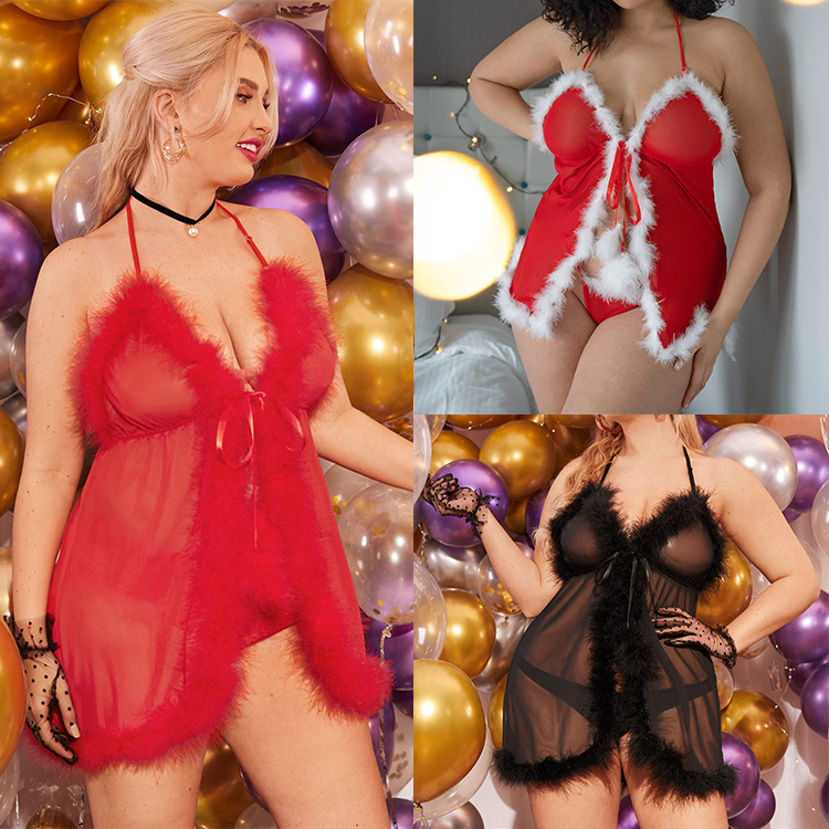 2023 new Christmas cute sexy plush strap sexy lingerie slim women's bed uniform suit wholesale
